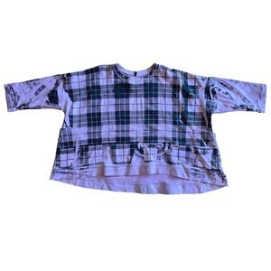 Paper Temples Artsy Purple Black Plaid Oversized Sweatshirt Boxy S-XL MO USA